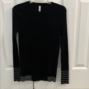 Athleta Black Crewneck Sweater with White Stripes